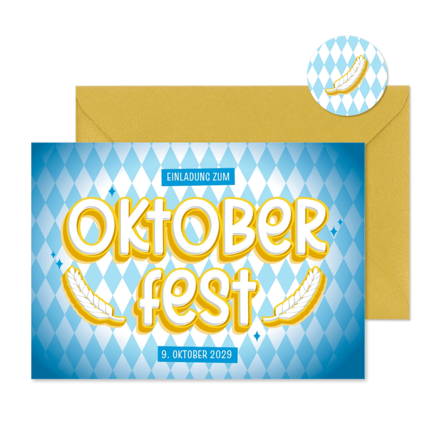 Oktoberfest-Einladung grafische Schrift auf Rauten - Karteneindruck