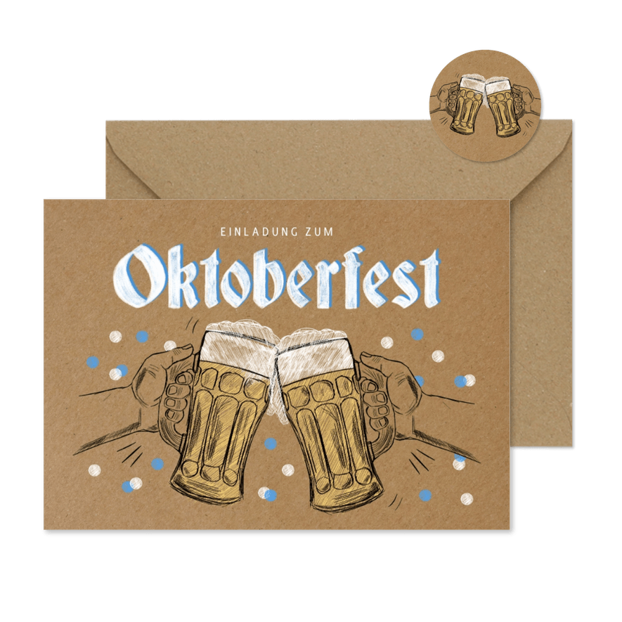 Oktoberfest Einladung Kraftlook zwei Maß Bier - Karteneindruck