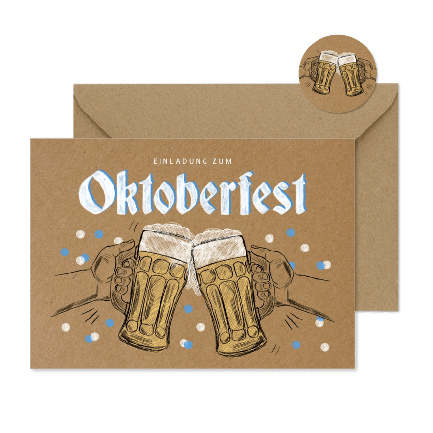 Oktoberfest Einladung Kraftlook zwei Maß Bier - Karteneindruck
