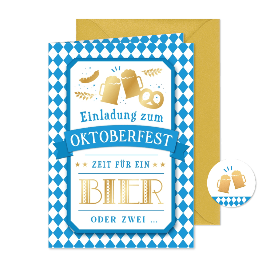 Oktoberfest Einladungskarte Blau-Weiß - Karteneindruck
