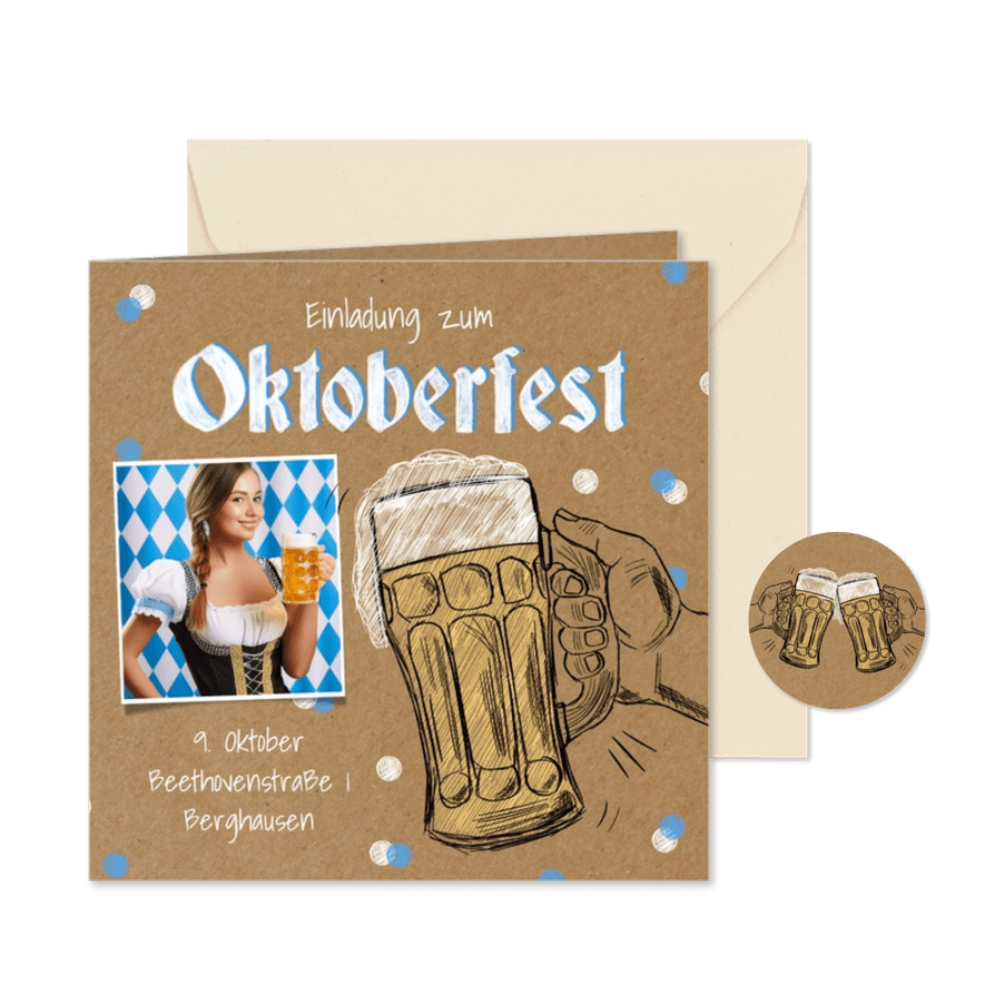 Oktoberfest-Karte Einladung Foto & Bier - Karteneindruck