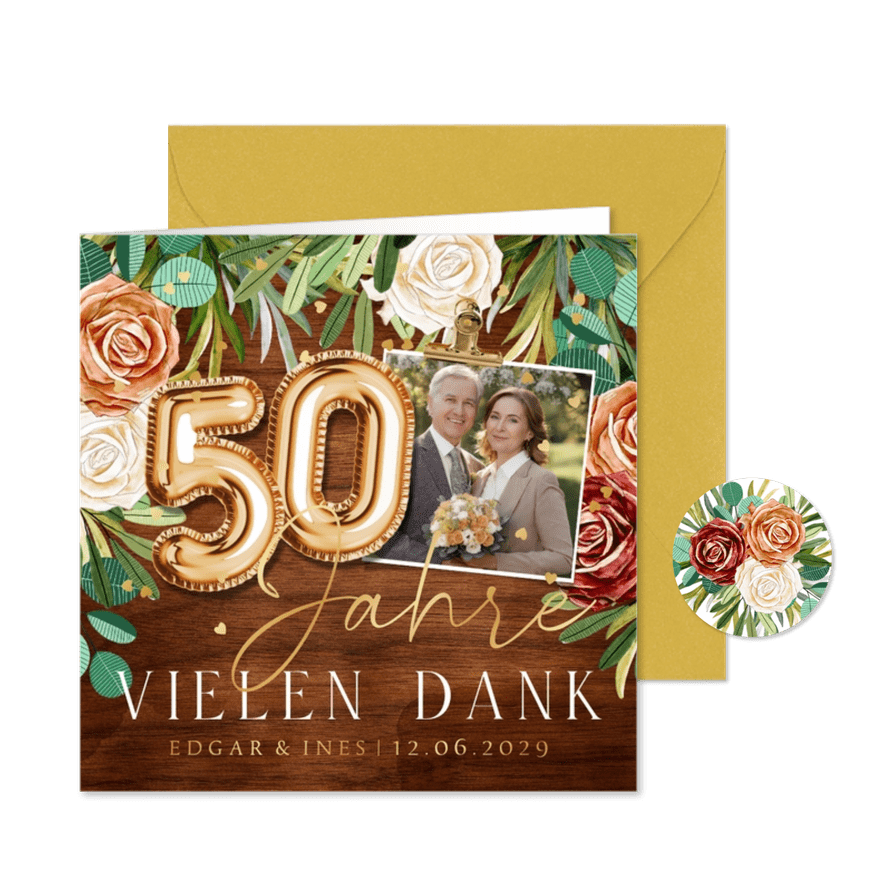 Originelle Danksagung Goldene Hochzeit  - Karteneindruck
