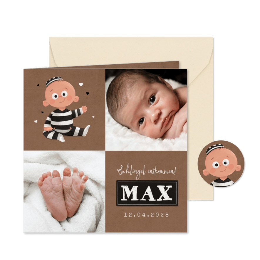 Originelle Geburtskarte kleiner Schlingel & Fotocollage - Karteneindruck
