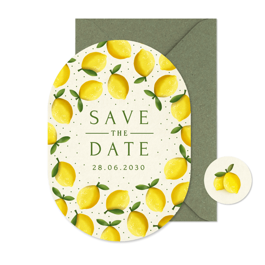 Ovale Save-the-Date-Karte Zitronen Sommer Hochzeit - Kartenvorschau