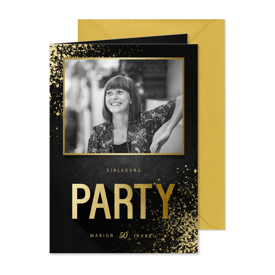 Party-Einladung goldene Typografie und Foto - Karteneindruck