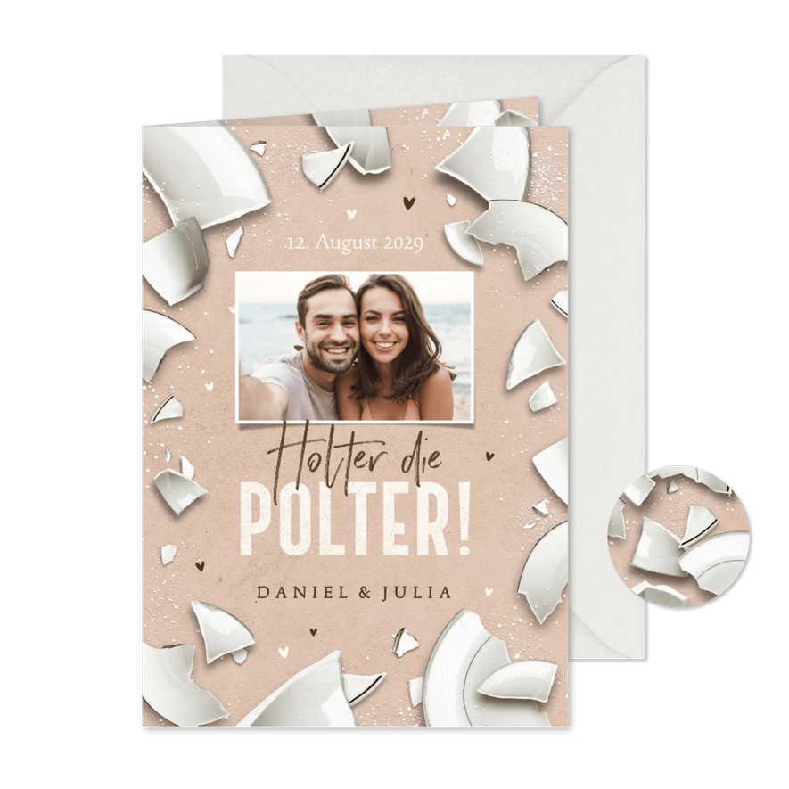 Party-Einladung zum Polterabend Foto & Scherben  - Karteneindruck
