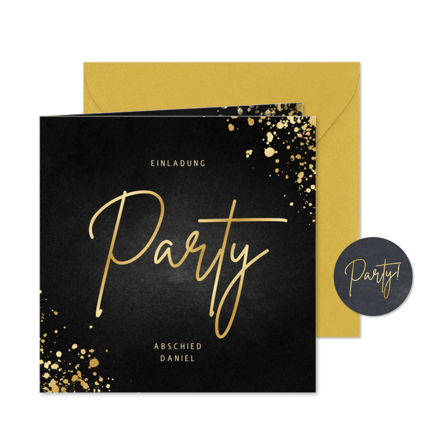 Party-Einladungskarte mit Golddruck - Karteneindruck
