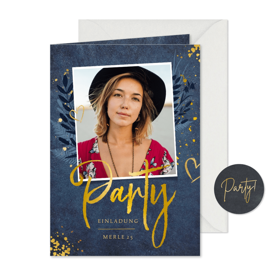 Partyeinladung Blue Bohemian mit Foto - Karteneindruck