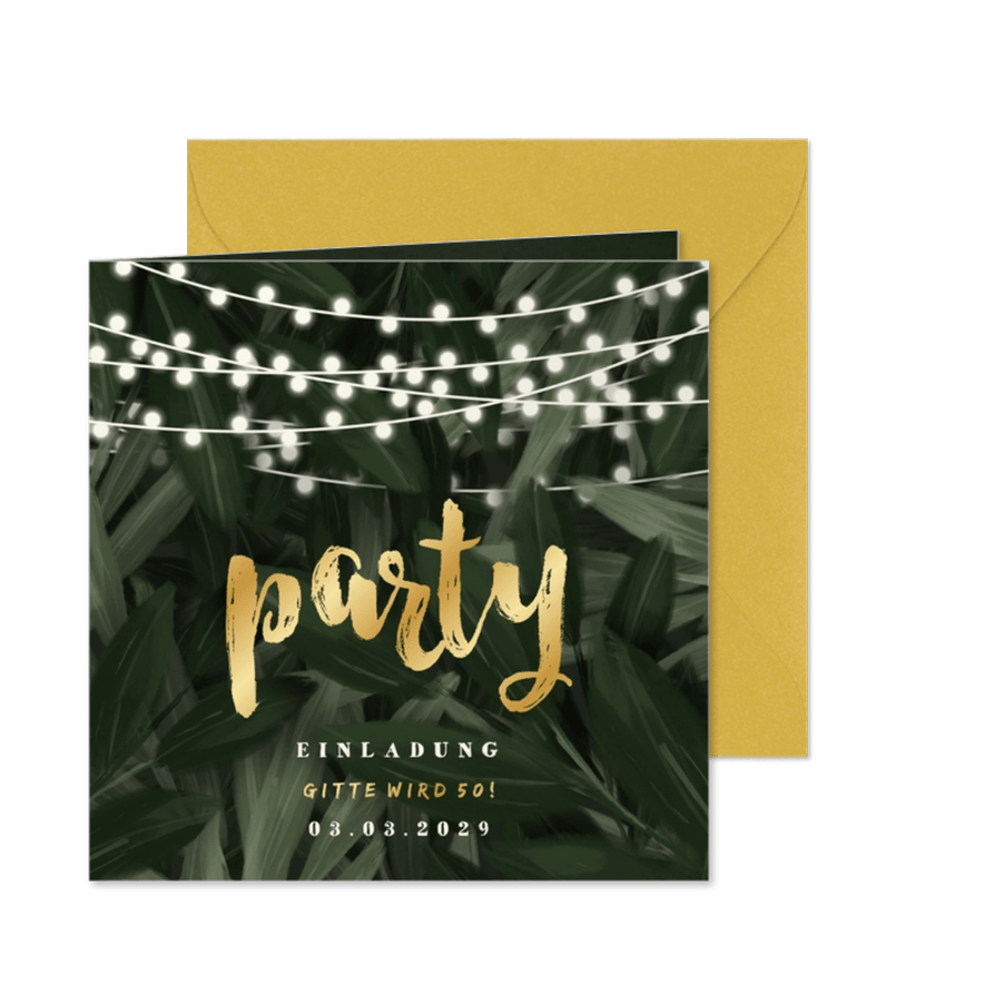 Partyeinladung Dschungel und Lichterkette - Karteneindruck