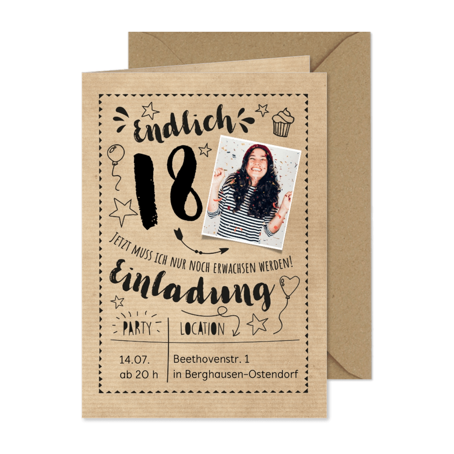 Partyeinladung Endlich 18 - Karteneindruck