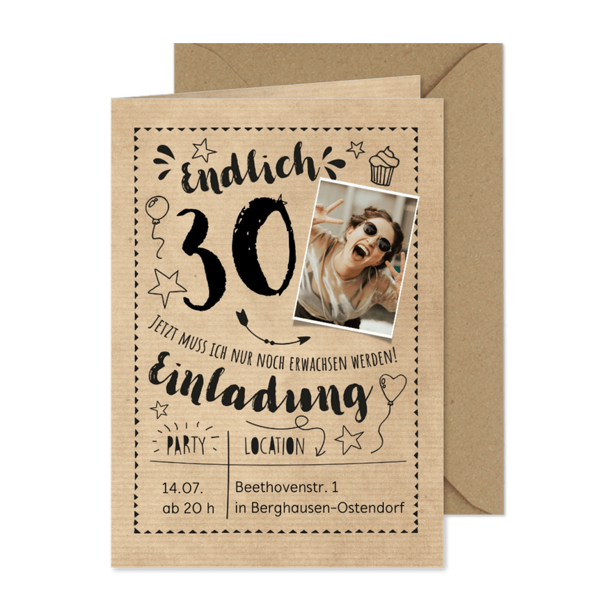 Partyeinladung Endlich 30 - Karteneindruck
