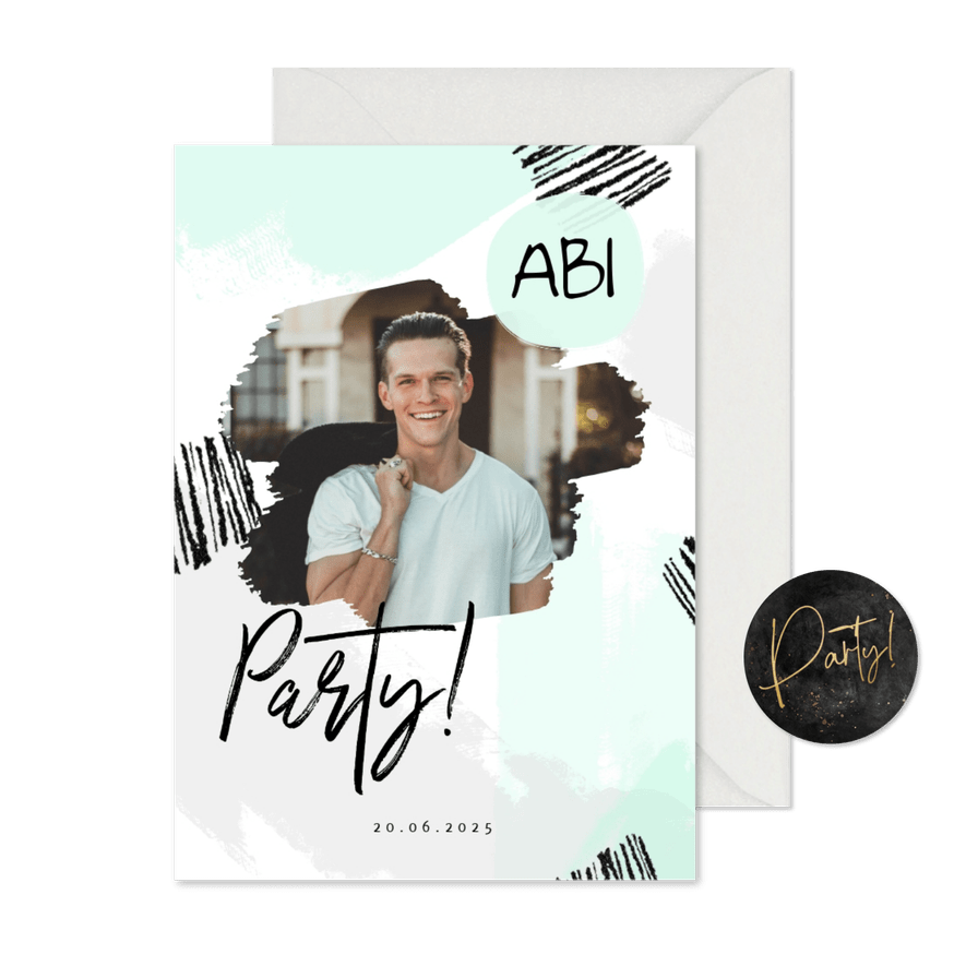 Partyeinladung Farbflecken mit Foto - Karteneindruck
