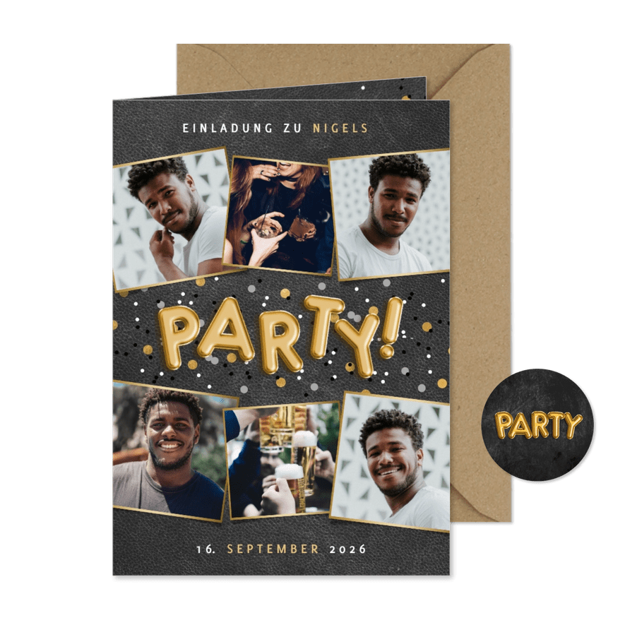 Partyeinladung Fotocollage Mann - Karteneindruck
