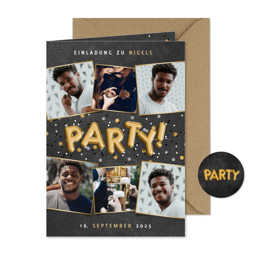 Partyeinladung Fotocollage Mann - Karteneindruck