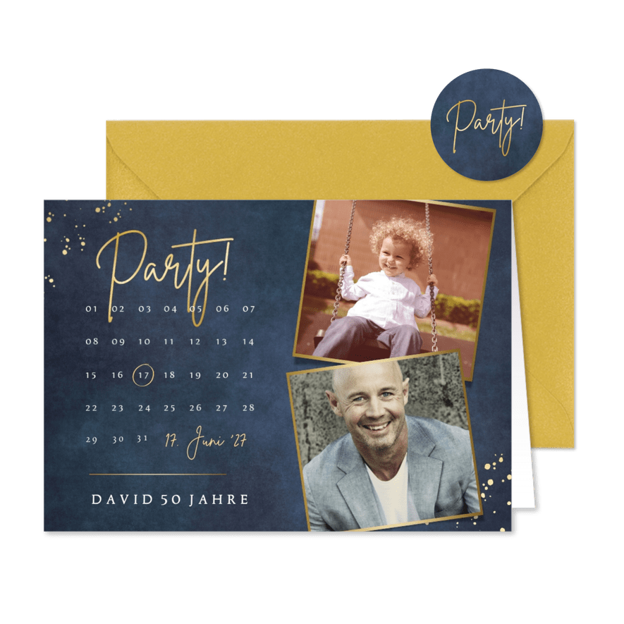 Partyeinladung Geburtstag blau Kalender & Fotos - Karteneindruck

