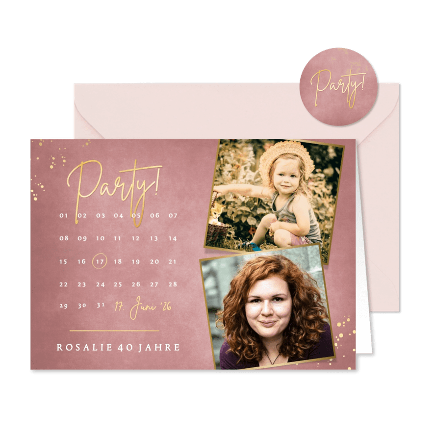 Partyeinladung Geburtstag rosé Kalender & Fotos - Karteneindruck
