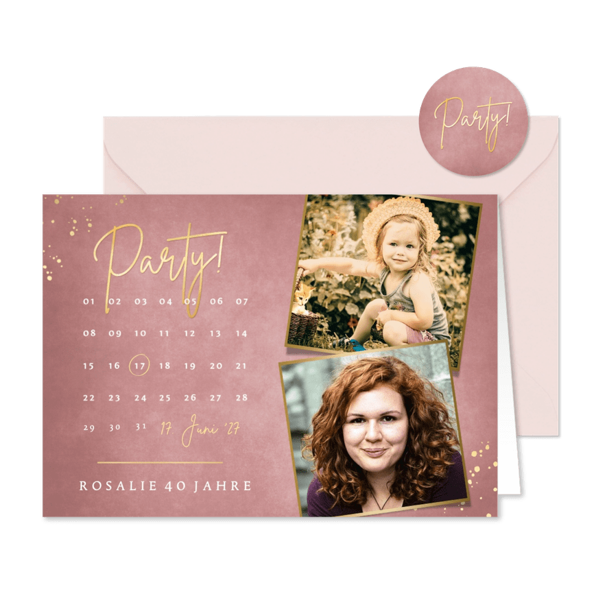Partyeinladung Geburtstag rosé Kalender & Fotos - Karteneindruck