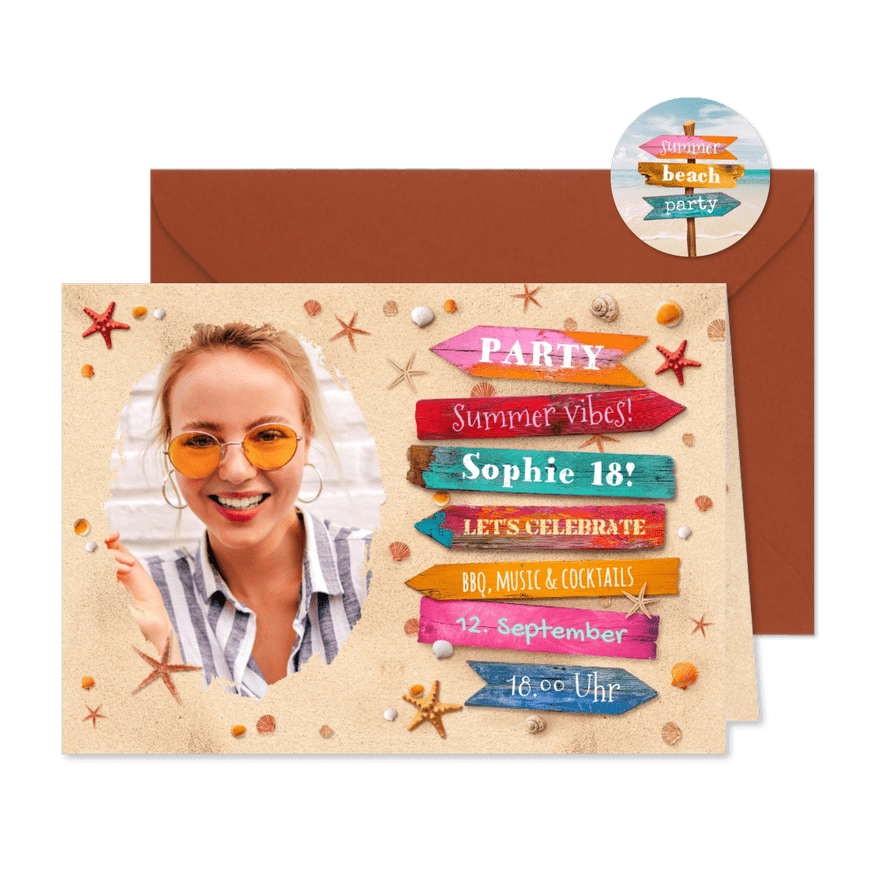 Partyeinladung Geburtstag Sommer-Beachparty - Karteneindruck
