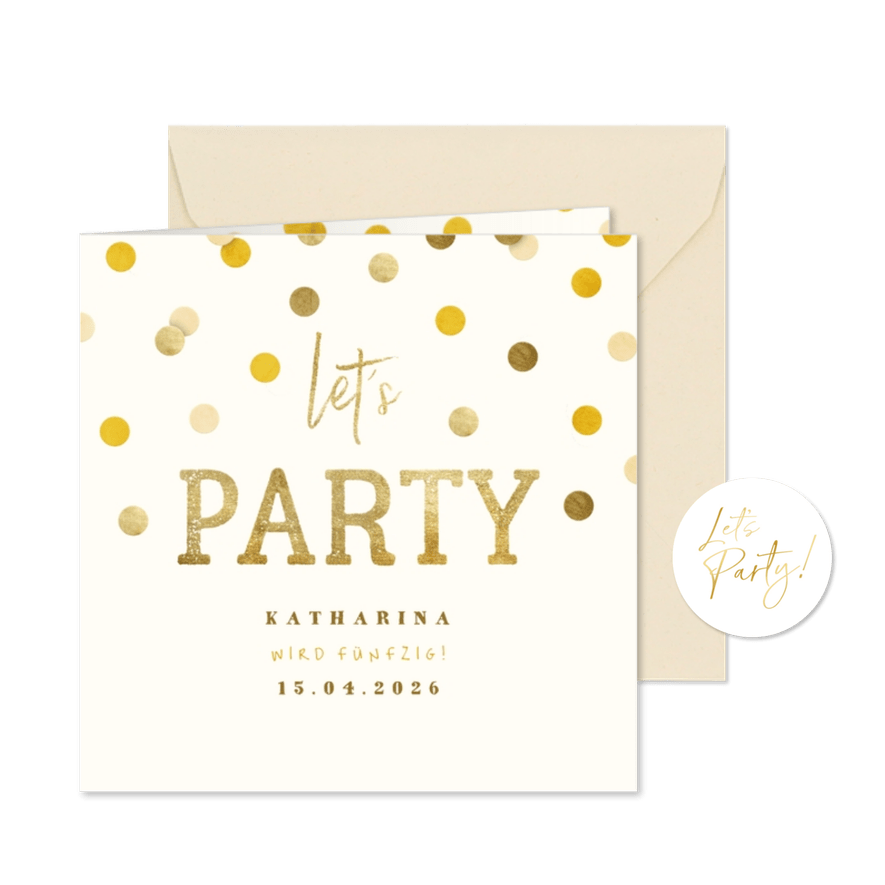 Partyeinladung Goldene Konfetti - Kartenvorschau
