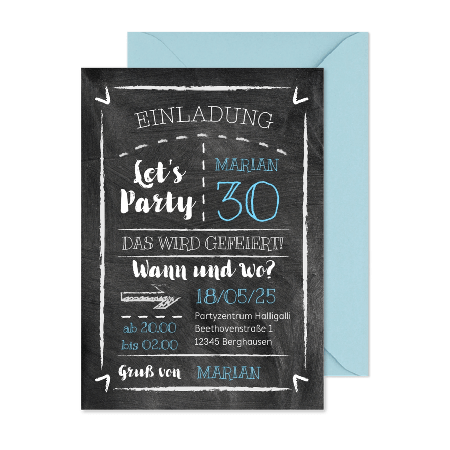 Partyeinladung Kreidetafel - Kartenvorschau
