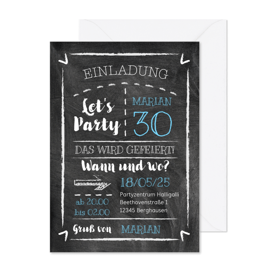 Partyeinladung Kreidetafel - Karteneindruck
