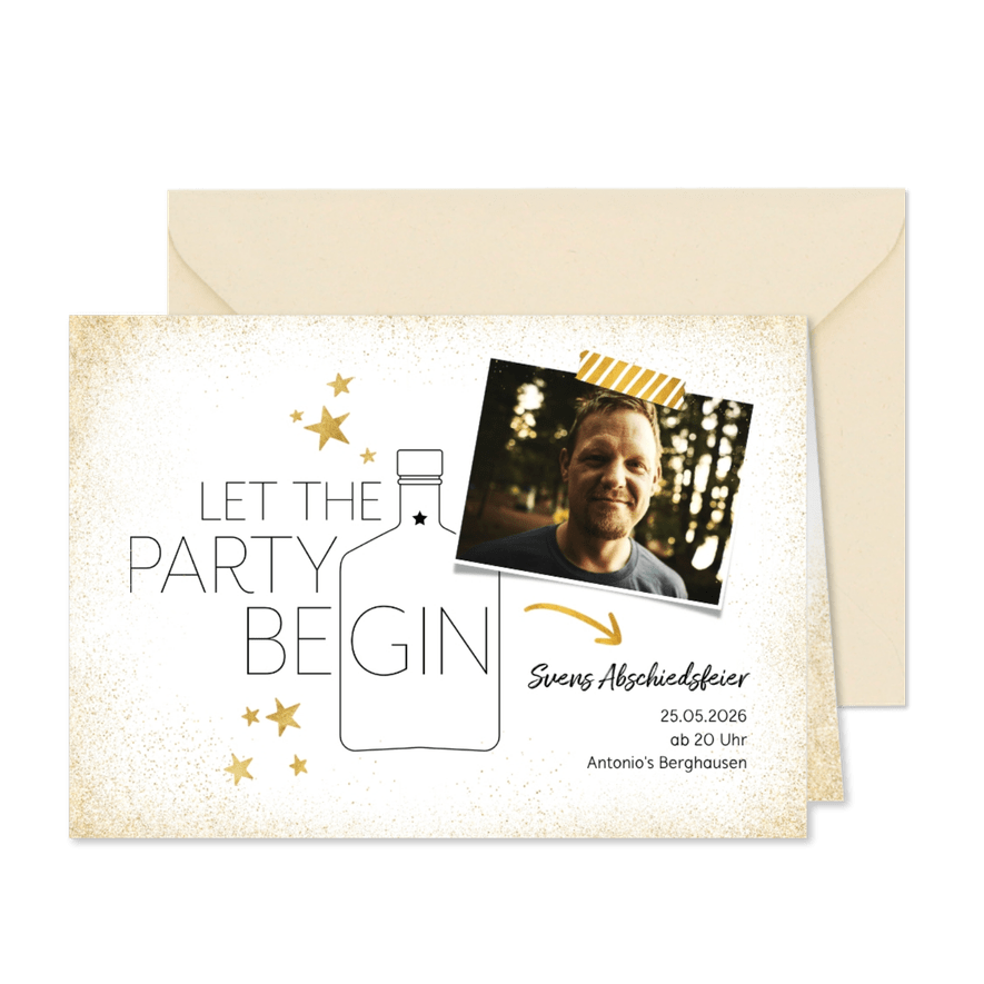Partyeinladung Let the party begin mit Foto - Karteneindruck
