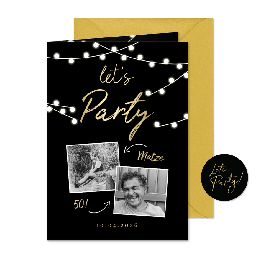 Partyeinladung Let's Party mit Fotos - Karteneindruck
