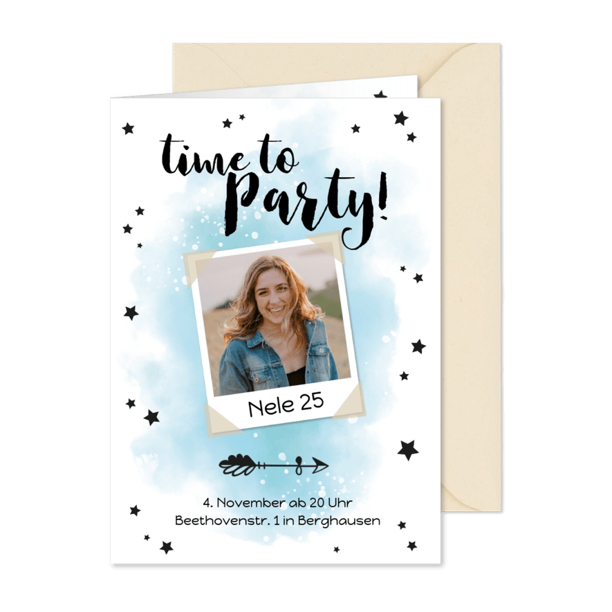 Partyeinladung mit Foto Time to party - Karteneindruck