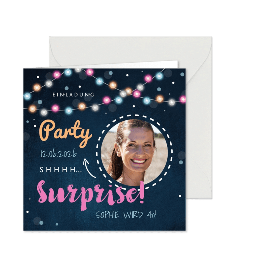 Partyeinladung Surpriseparty mit Foto - Karteneindruck