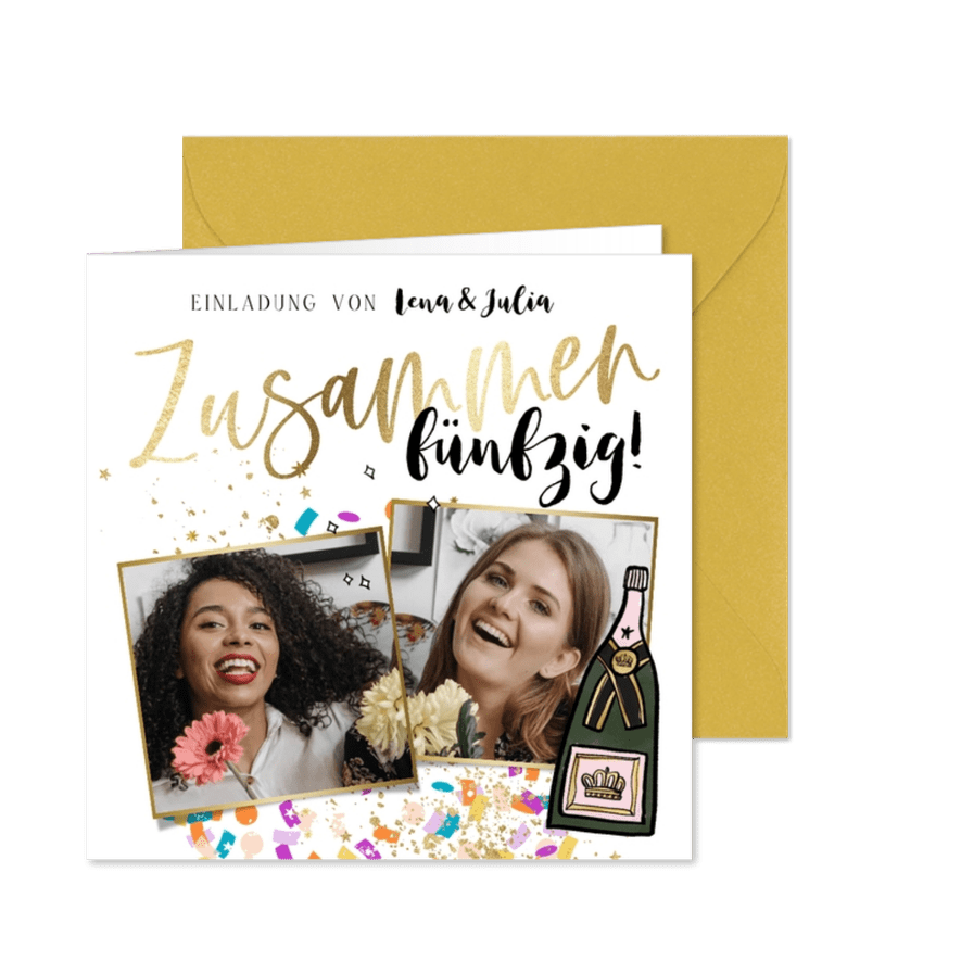 Partyeinladung Zusammen 50 mit Fotos - Karteneindruck
