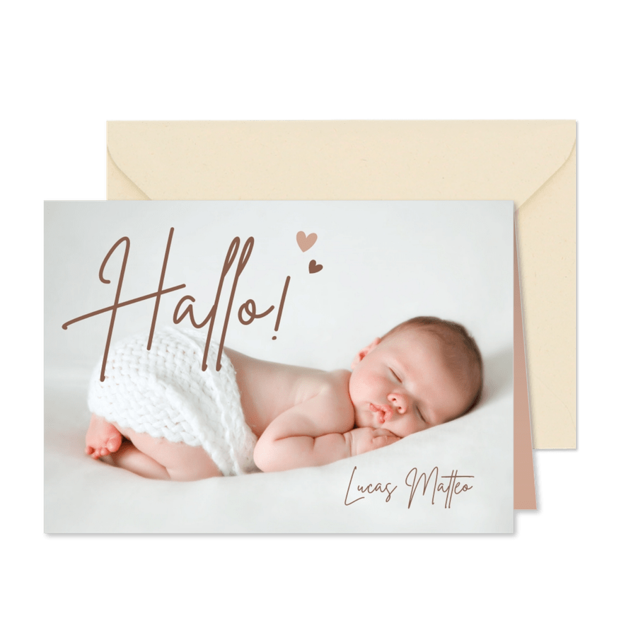 Persönliche Fotokarte 'Hallo!' zur Geburt - Karteneindruck
