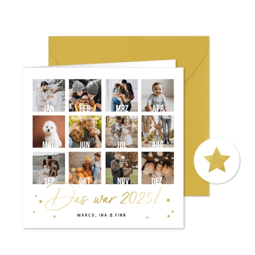 Persönliche Fotokarte Weihnachtsgrüße Jahresübersicht - Karteneindruck