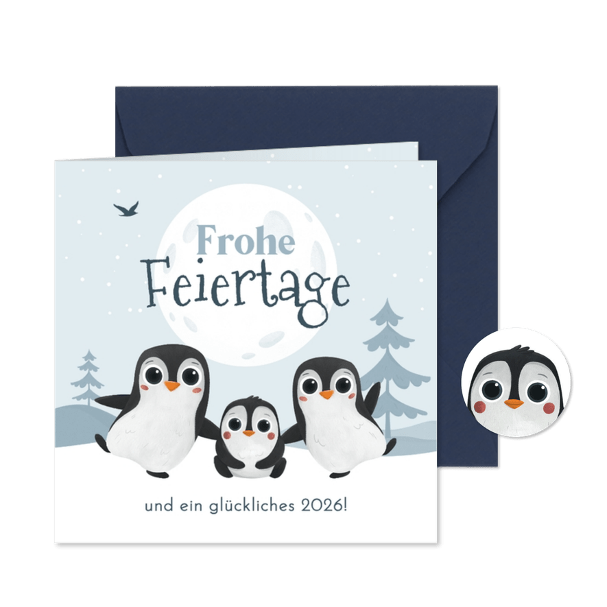 Pinguine im Schnee Weihnachtsgrußkarte Kinder Familie - Karteneindruck