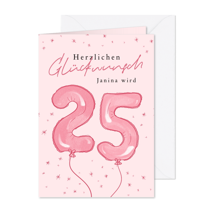 Pinke Geburtstagskarte Luftballon '25' - Karteneindruck