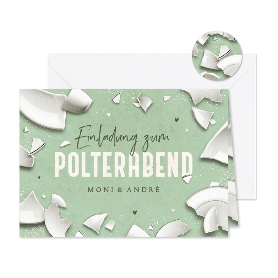 Polterabend-Einladungskarte Scherben - Karteneindruck
