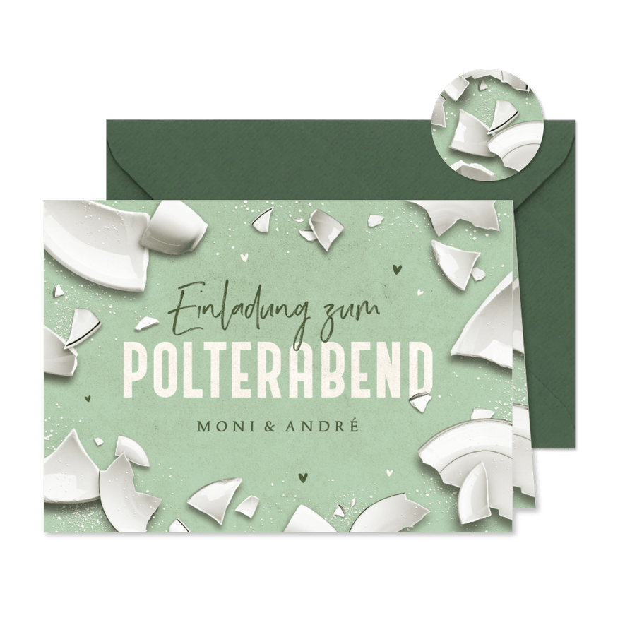 Polterabend-Einladungskarte Scherben - Karteneindruck
