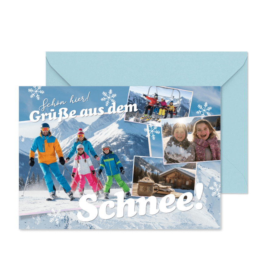 Postkarte mit 4 Fotos Skiurlaub - Karteneindruck
