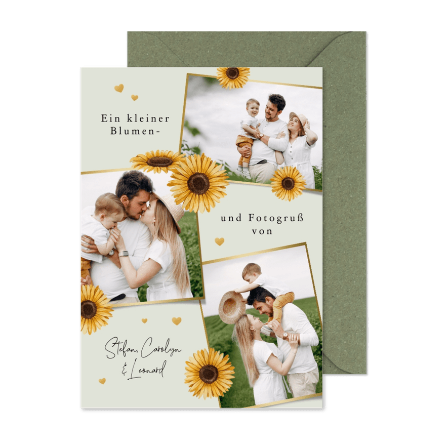 Postkarte Sonnenblumen & Herzchen - Karteneindruck