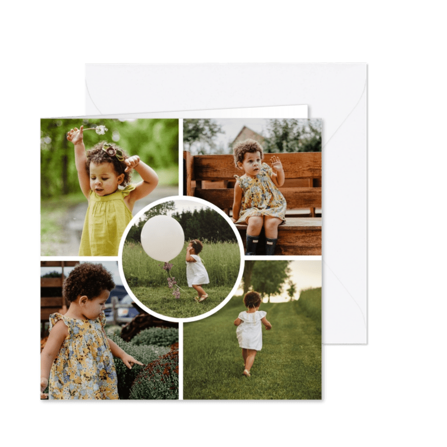 Quadratische Karte Fotocollage fünf Fotos - Karteneindruck
