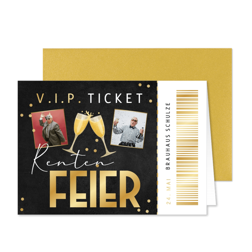 Rentenfeier Einladungskarte Ticketlook Retro - Karteneindruck