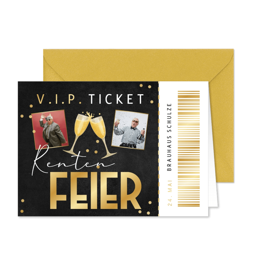 Rentenfeier Einladungskarte Ticketlook Retro - Kartenvorschau