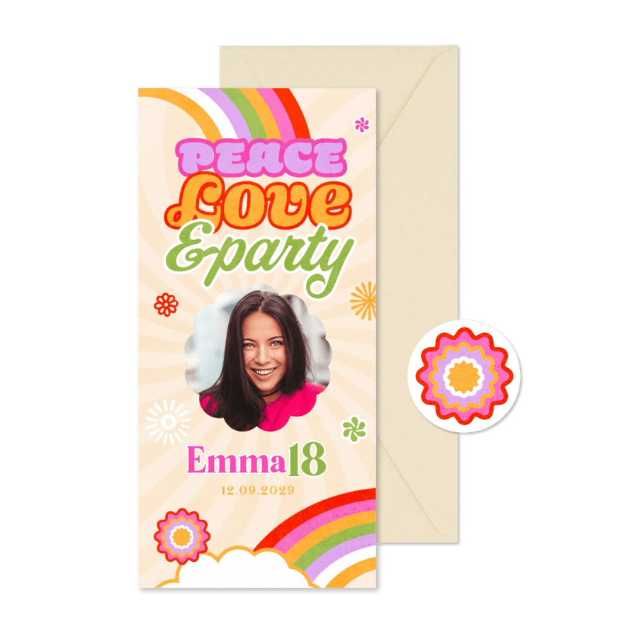 Retro-Einladungskarte Foto Geburtstag Regenbogen - Karteneindruck