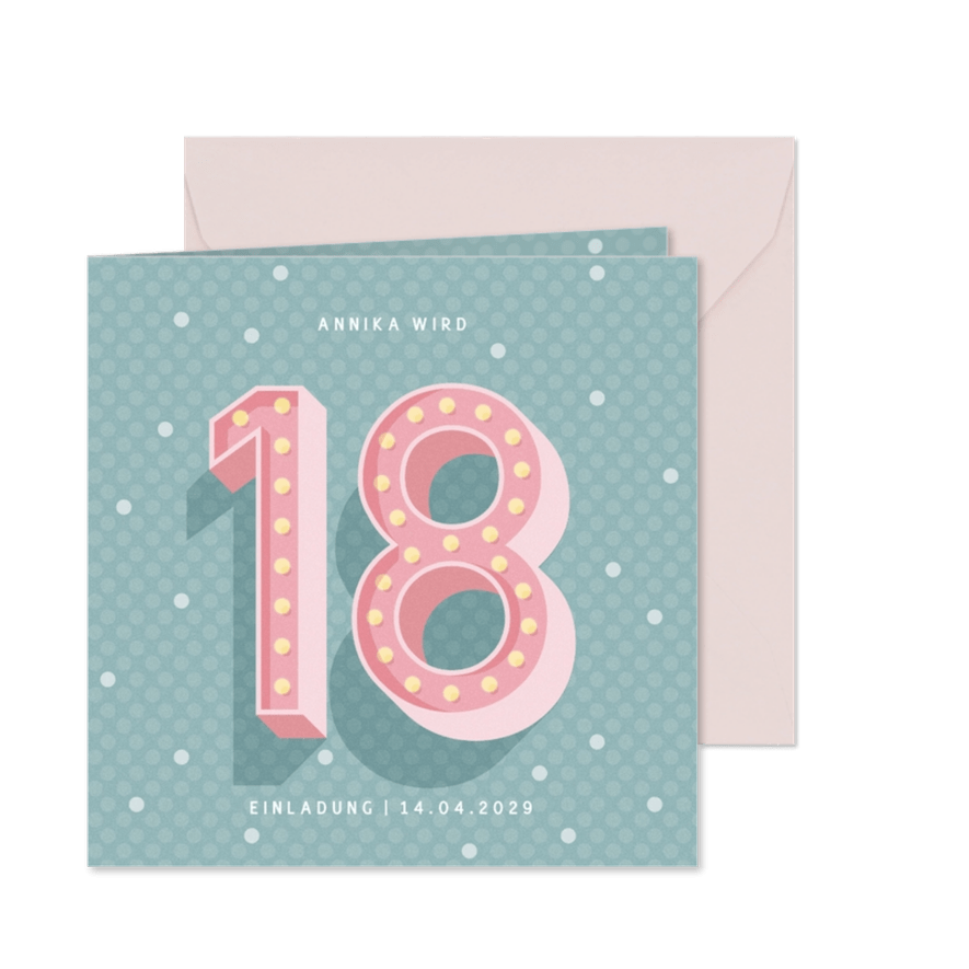 Retro Geburtstagseinladung 18. Jahre  - Karteneindruck
