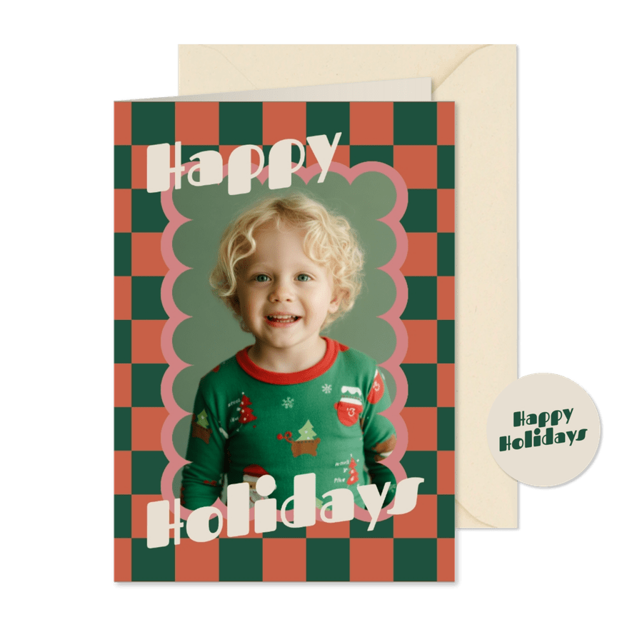 Retro Weihnachtskarte Karomuster Happy Holidays Foto - Karteneindruck
