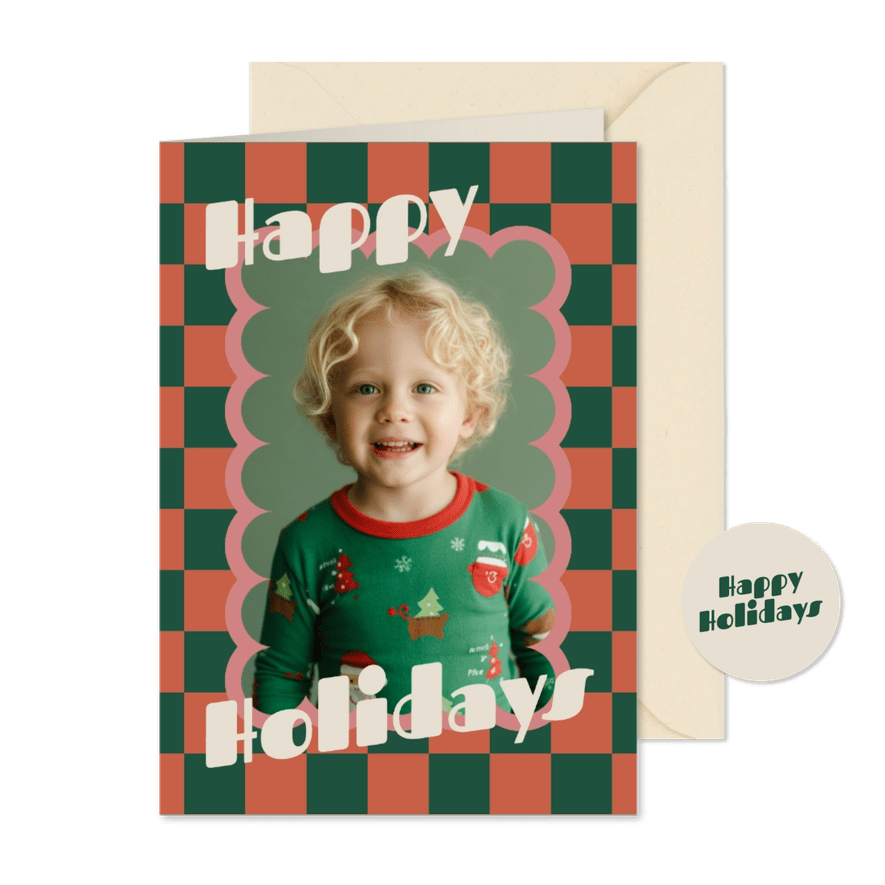 Retro Weihnachtskarte Karomuster Happy Holidays Foto - Karteneindruck
