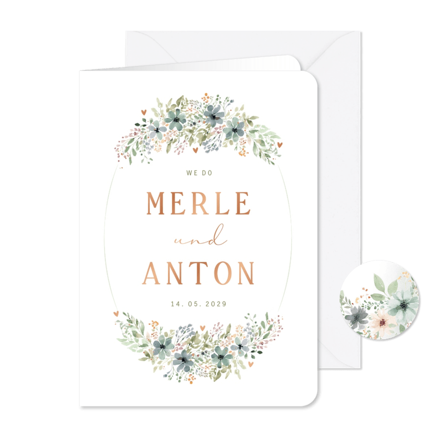 Romantische Hochzeitskarte Blumenornament - Karteneindruck
