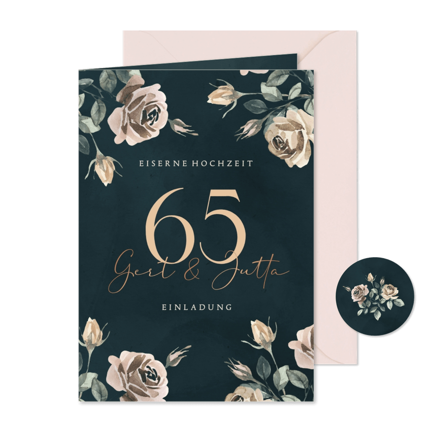 Romantische Karte zum 65. Hochzeitsjubiläum - Karteneindruck