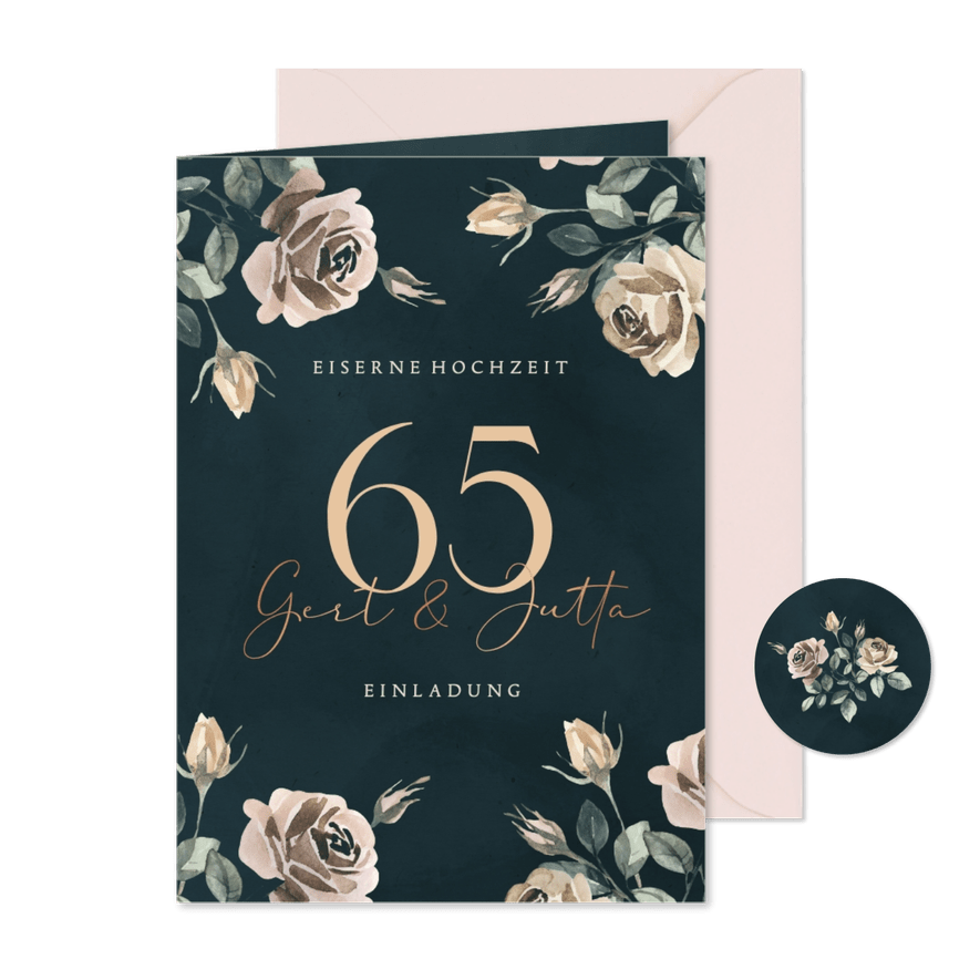Romantische Karte zum 65. Hochzeitsjubiläum - Karteneindruck
