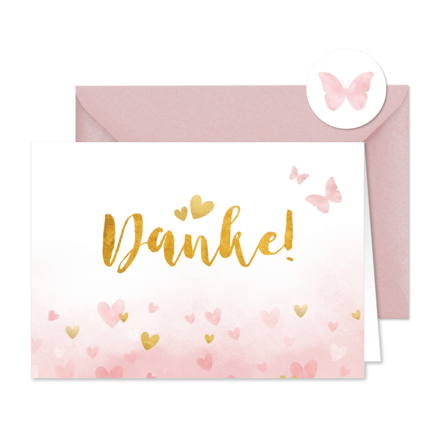 Rosa Danksagung zur Kommunion Wasserfarbe & Goldlook - Karteneindruck
