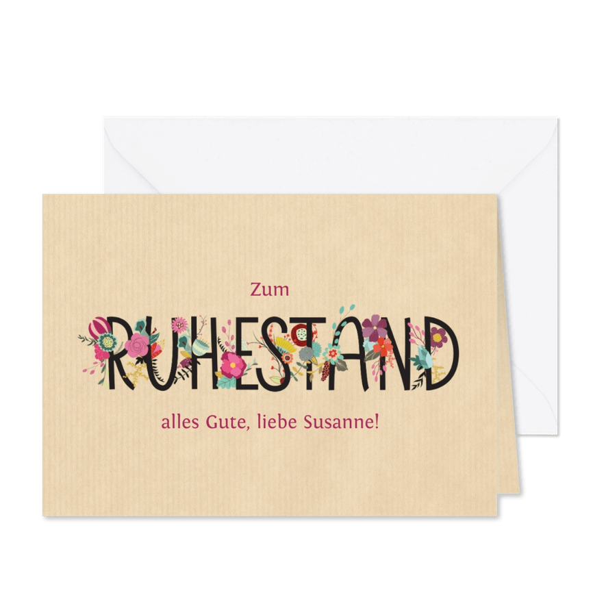 Ruhestand Karte Glückwunsch Buchstaben mit Blumen - Karteneindruck